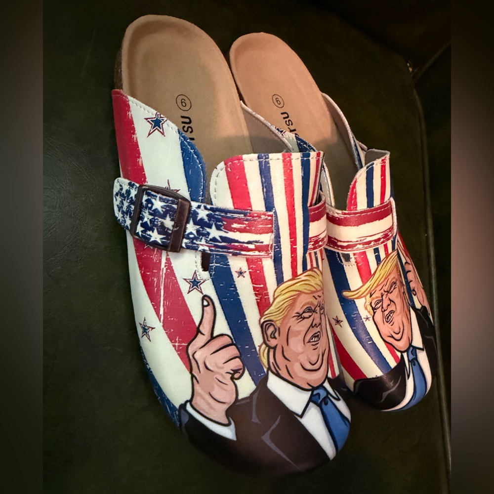 Donald Trump mules Patriotic Red, White & Blue Slip-On Buckle Flats